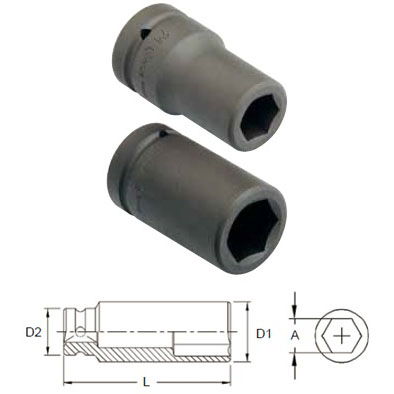 Genius Tools 849527 1"-os 6 lapú gépi dugókulcs fej, hosszított kivitel, 27 mm termék fő termékképe