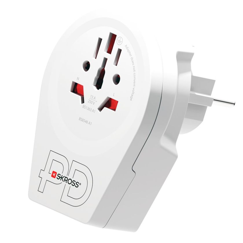 Skross World - Europe világ utazóadapter USB-C + USB-A (20W PD, gyorstöltés, fehér) termék fő termékképe