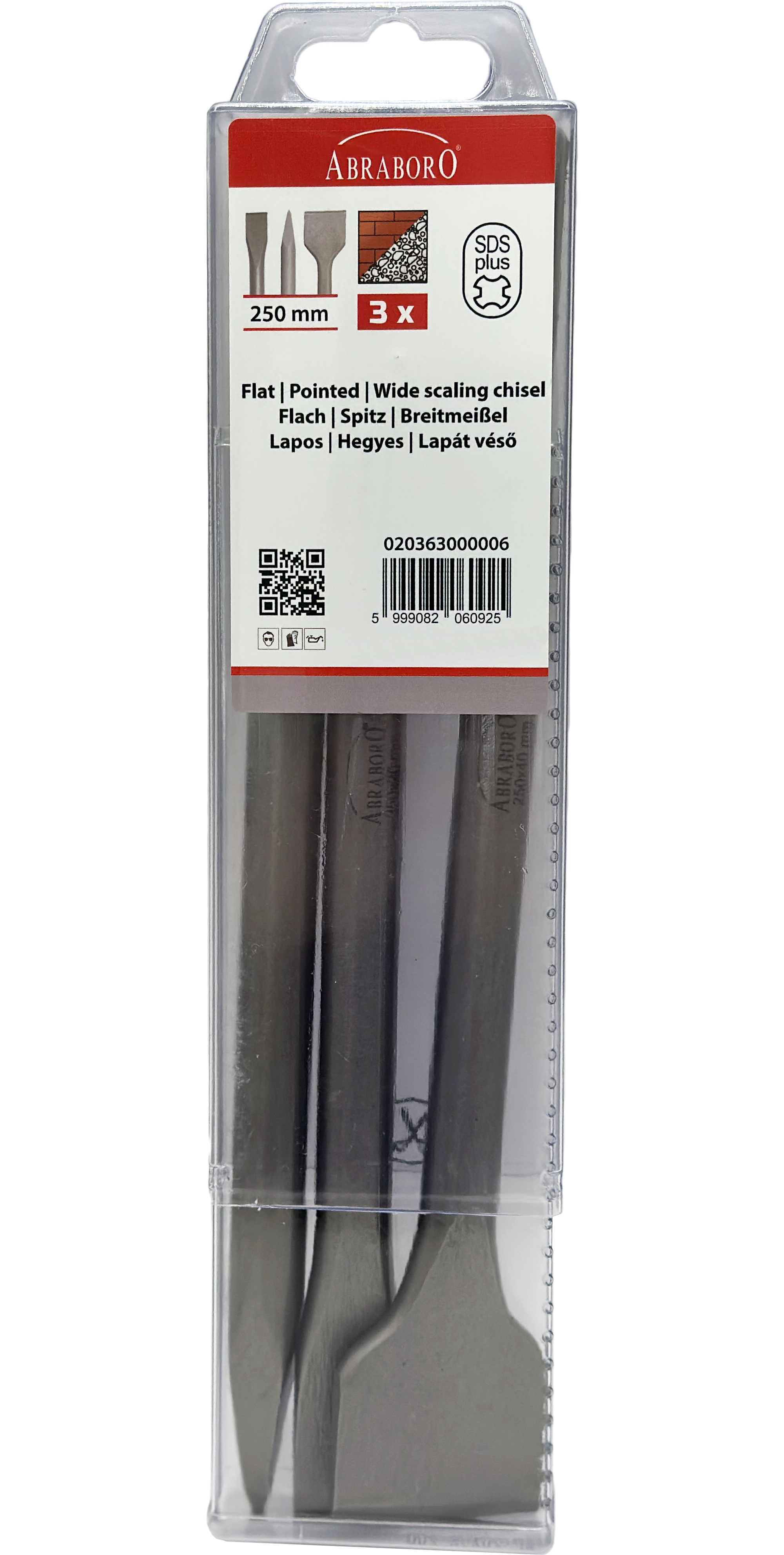 Abraboro SDS-plus vésőkészlet (lapos, hegyes, lapát), 3 részes termék fő termékképe